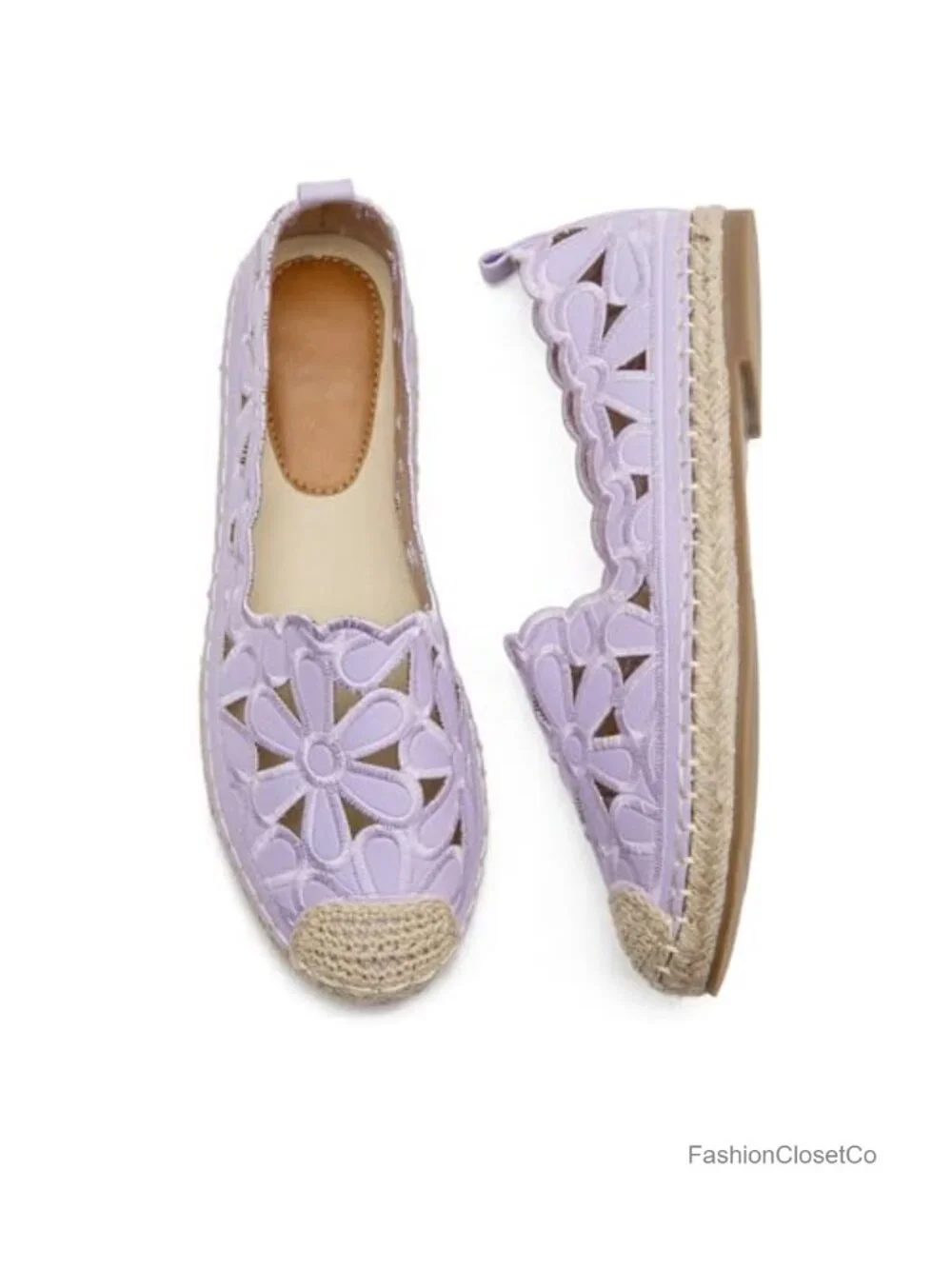 Women's Ballet Flats Floral Cutout Espadrille Slip-On Summer Shoes -